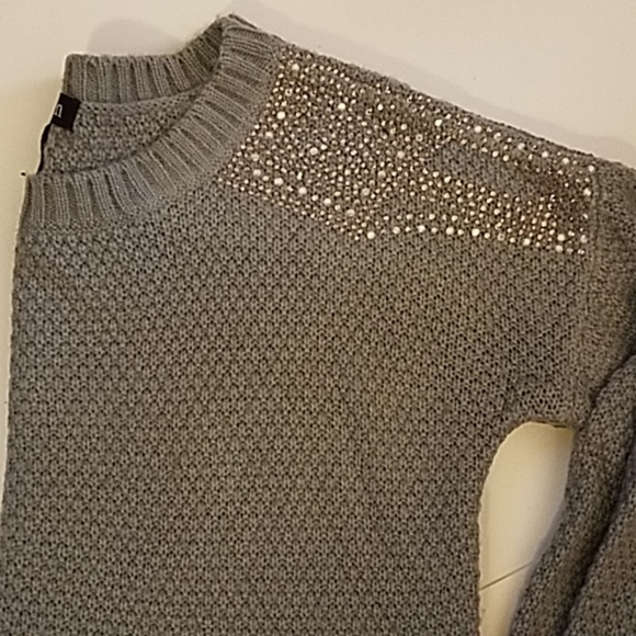 Slate Blue Sweater with Rhinestone Shoulders M - Picture 2 of 4